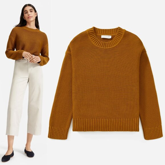Everlane The Link-Stitch Crewneck Sweater XS Brass Brown 100% Cotton Jumper Top - Picture 3 of 15